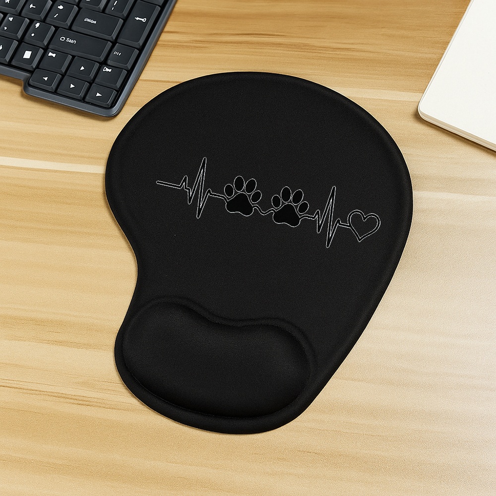 TEMU Paw Print Heartbeat Mouse Pad With Wrist Rest, Minimalist Black Ergonomic Mouse Pad, Lover Desk Accessory, Anti-slip Home Office Gift For Women