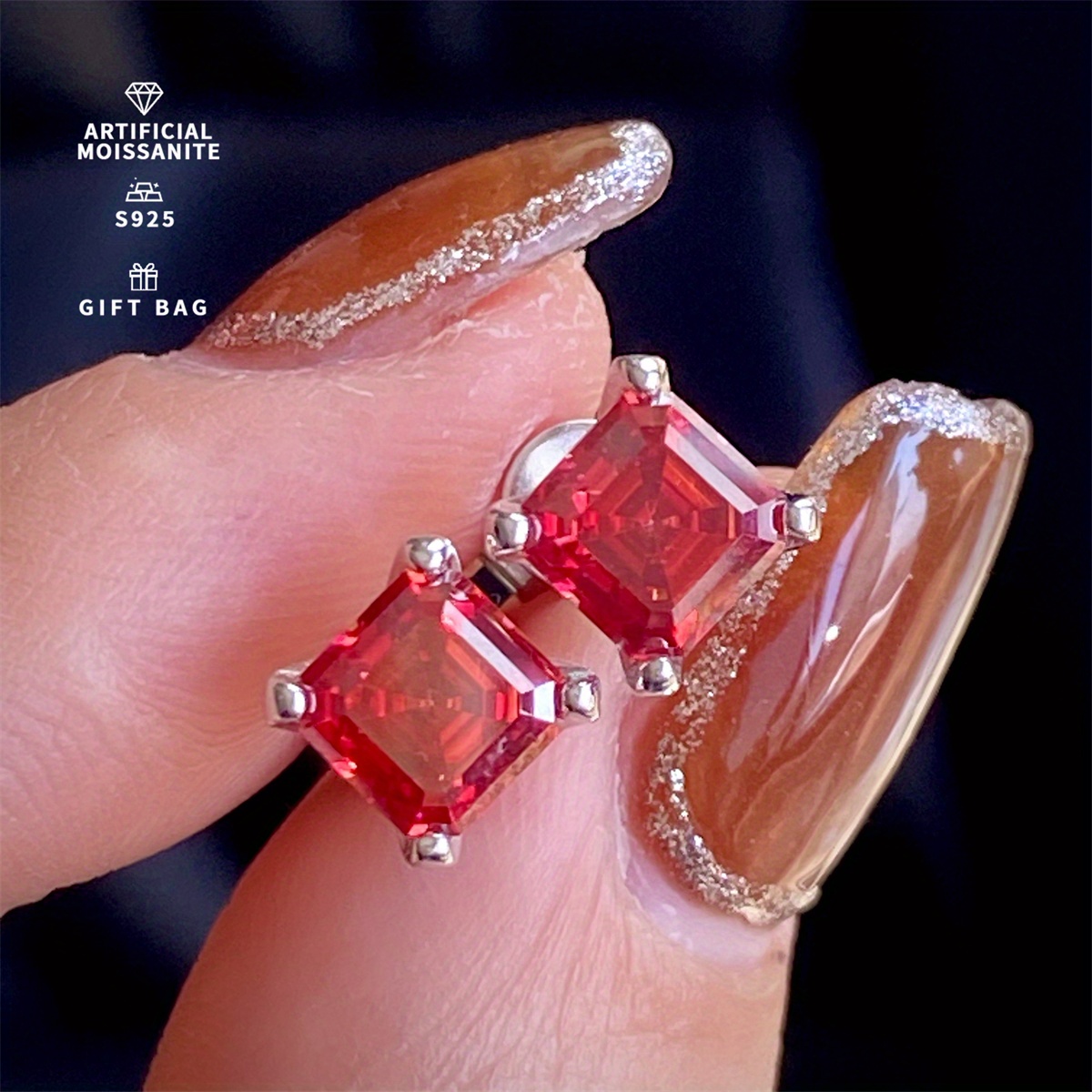Women's 1CT Asscher Cut Moissanite Earrings, Elegant Gift