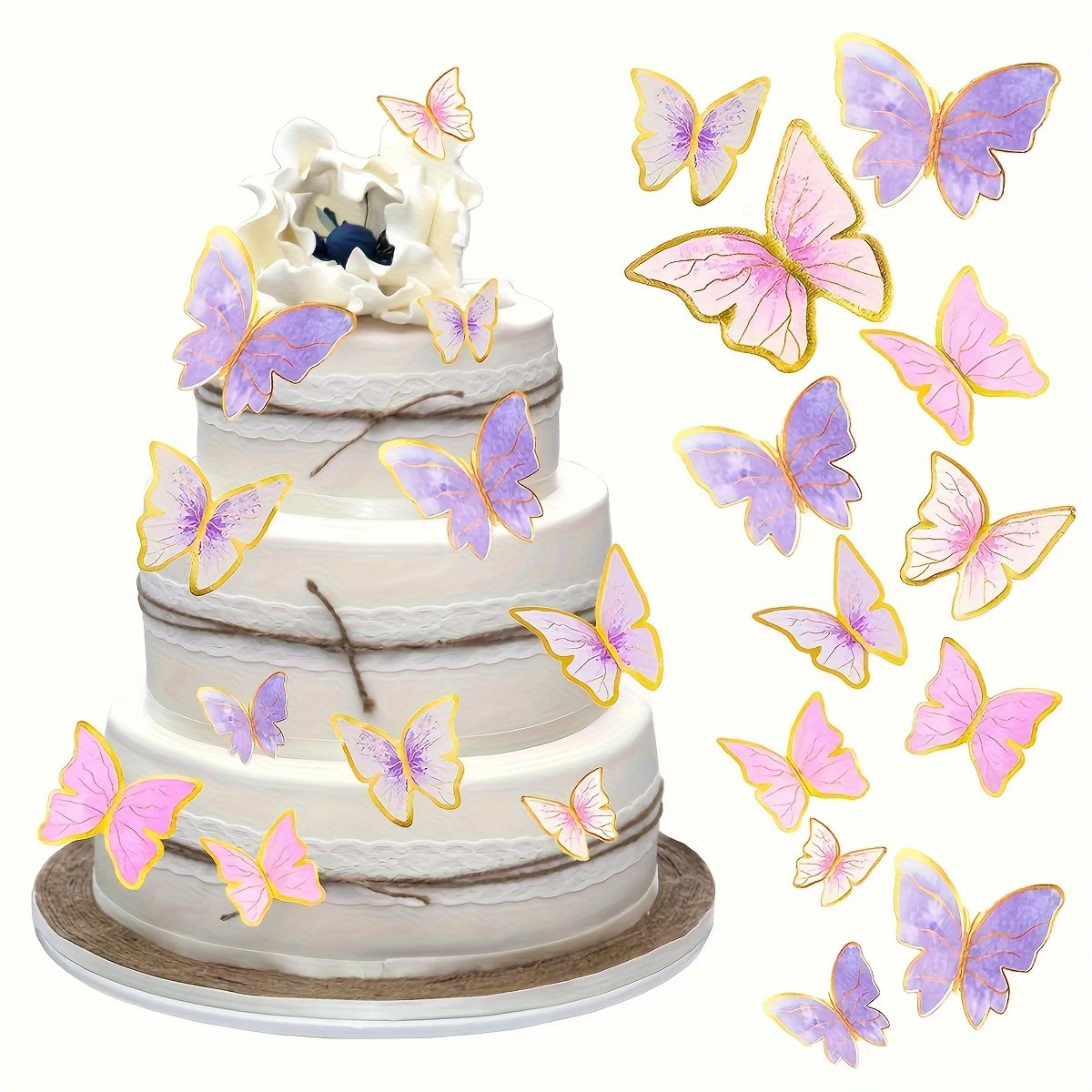 80 stück schmetterlingskuchenverzierungen - pastellrosa & lila glitzer cupcake dekorationen mit goldenen akzenten für hochzeiten, geburtstage, jubiläen - elegante party dessert zubehör, geburtstagsdekorationen,   desserts, glitzernde textur, glänzende oberfläche