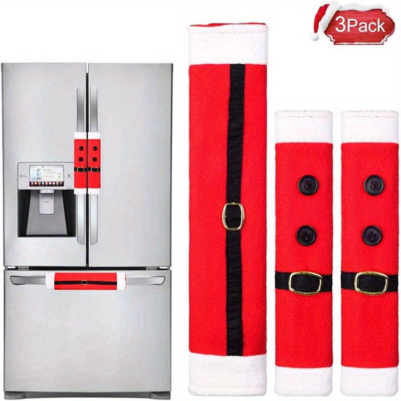 TEMU Christmas Refrigerator Handle Covers Set Of 3, Door Handle Protectors Kitchen Decor Mini Fridge Cover Christmas Home Decoration For Holiday New Year Microwave Dishwasher