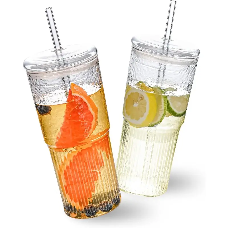 20oz high borosilicate glass tumbler with lid straw reusable wide mouth coffee cup clear smoothie cup for iced drinks durable stylish design home office or on the go use coffee travel mug office drinkware modern drinkware durable drinkware Product details 0