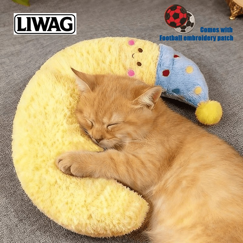 TEMU 3pcs Set (1 Moon-shaped Pet Cushion + 2 Diy Soccer Ball Embroidery), Moon , Removable And Washable Cute Sleep Support Cushion, Soft Cat And Dog