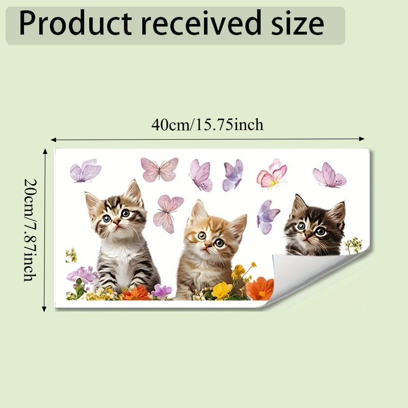 TEMU Realistic 3 Kitten Pattern Glass Stickers, Self-adhesive Design, Easy To Remove, Suitable For Living Room, Bedroom, And Decoration, Home Wall
