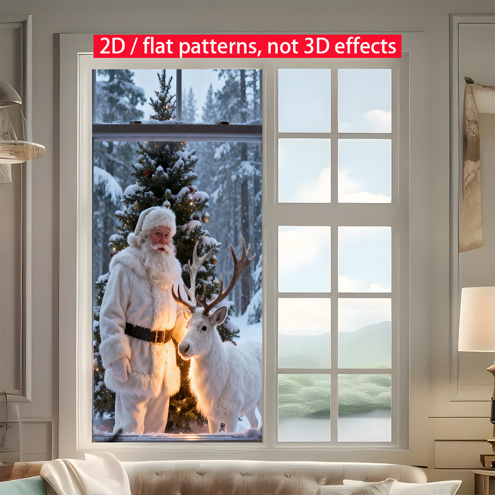 TEMU 2d Flat, 1pc Large Static Cling Window Film - Removable 2d Santa Claus & Reindeer Christmas Sticker, No Glue Pvc Privacy Glass Cover