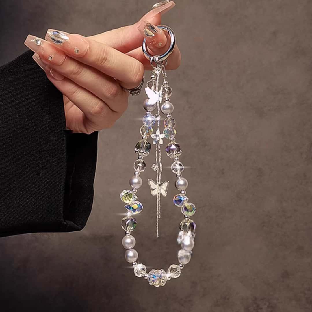 

Luxurious And Sophisticated Crystal Beaded Bracelet With A Short Hanging Rope For Mobile Phone Cases And Car Keychains, As Well As Bag Accessories