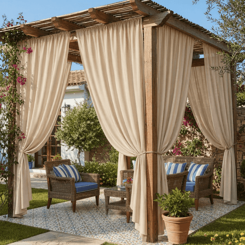 2pcs minimalist beige outdoor privacy curtains suitable for patios gardens courtyards awnings and