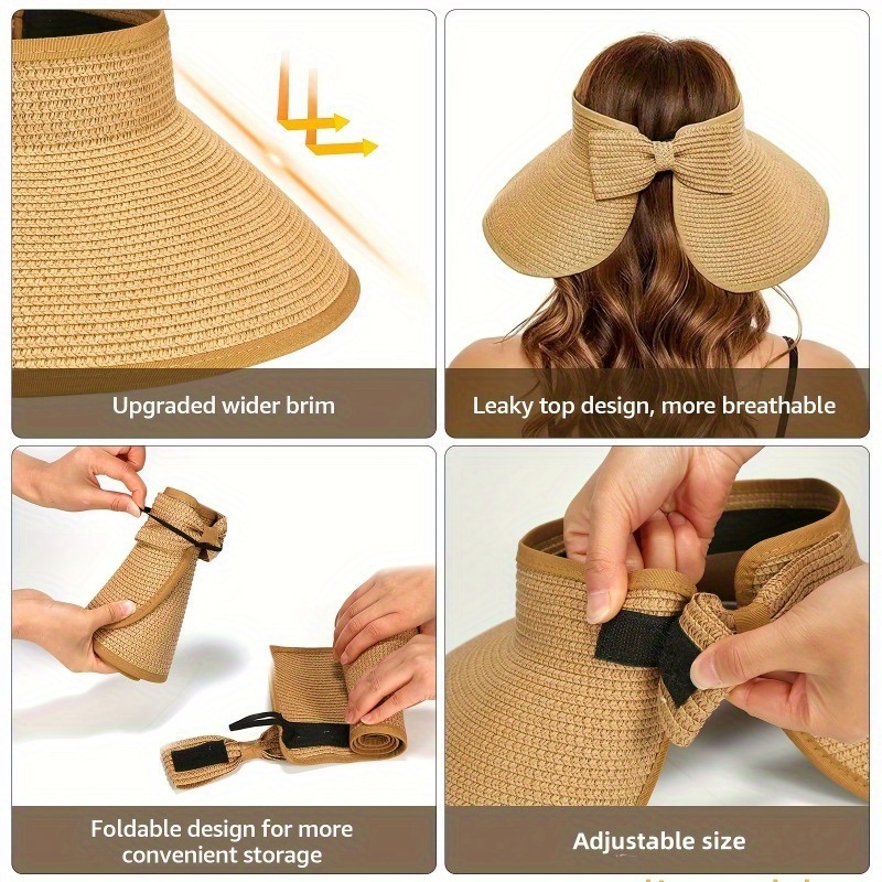adjustable wide brim straw sun hat ponytail hole breathable  display picture 1