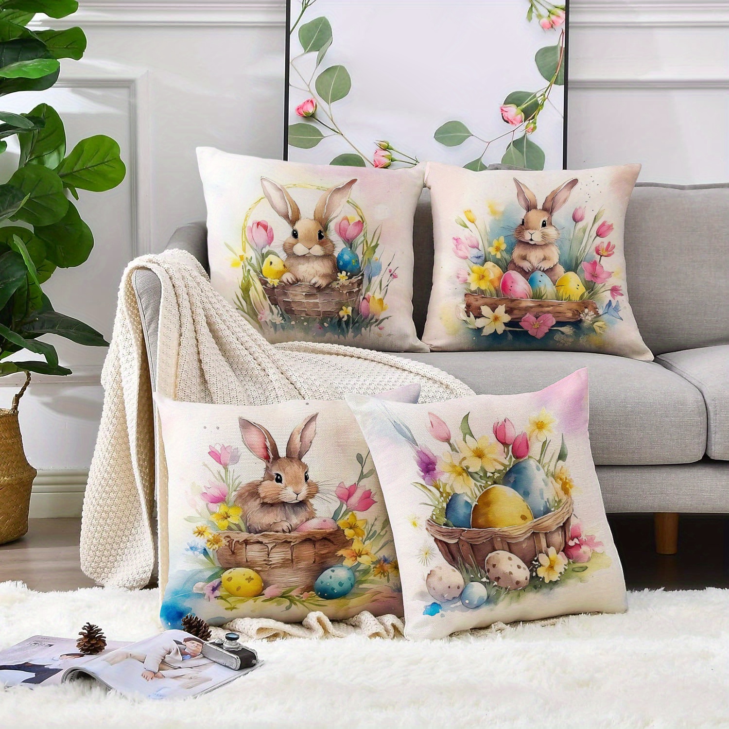 

4pcs Easter , Egg Pattern Pillowcase, Suitable For Home Decoration, Sofa Decoration And Party Decoration. Pillow Insert Not Included.