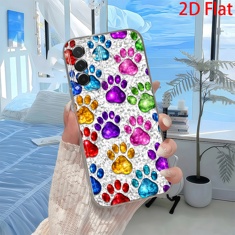 TEMU Phone Case: 2d Flat Colored Gemstone Paw Print Pattern Phone Case, Suitable For Galaxy A03s A05s A06 A07 A13 A14 A15 A16 A17 A22 A23 A24 A25 A26