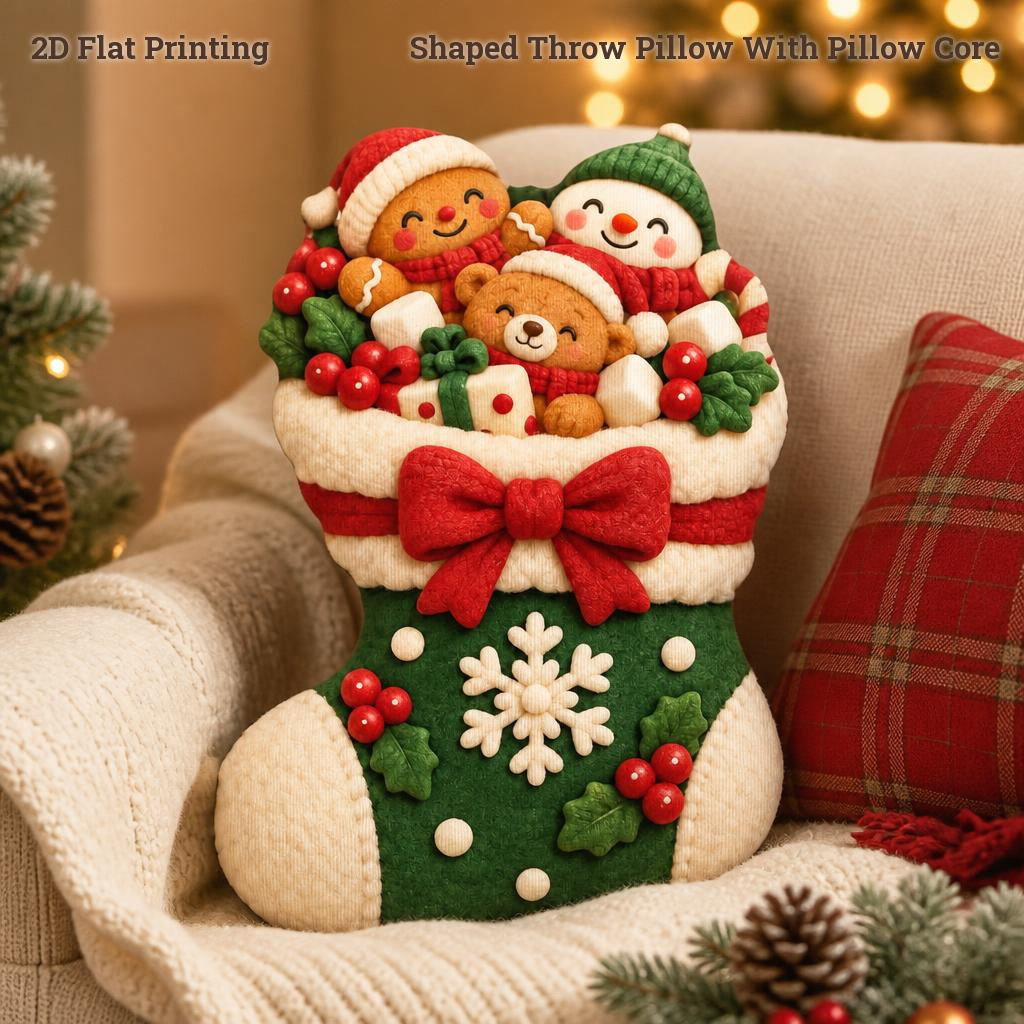 TEMU A 2d Flat Snowman Family Christmas Tree Christmas Lover Gift-shaped Stuffed Throw Pillow Decorative Cushion, Suitable For Sofa, Bedroom, And