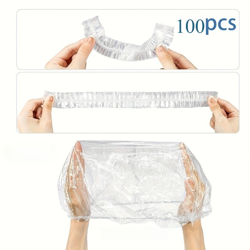 TEMU 100 Extra Large Thickened Shower Caps | Transparent Elastic Hair Caps, Unisex, Suitable For Hair Salons, Spas, Travel, Gyms - Hygienic Design,