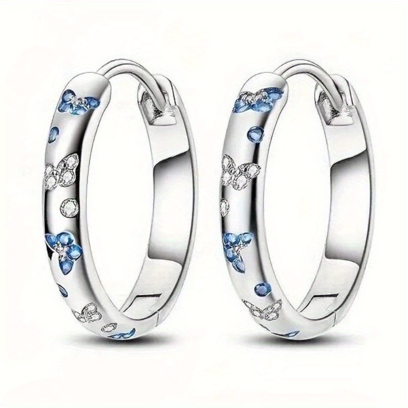 Image of Simple Circle Earrings Inlay Blue Synthetic Zirconia Eearrings For Women Daily Party Casual Elegant Earrings Jewelry