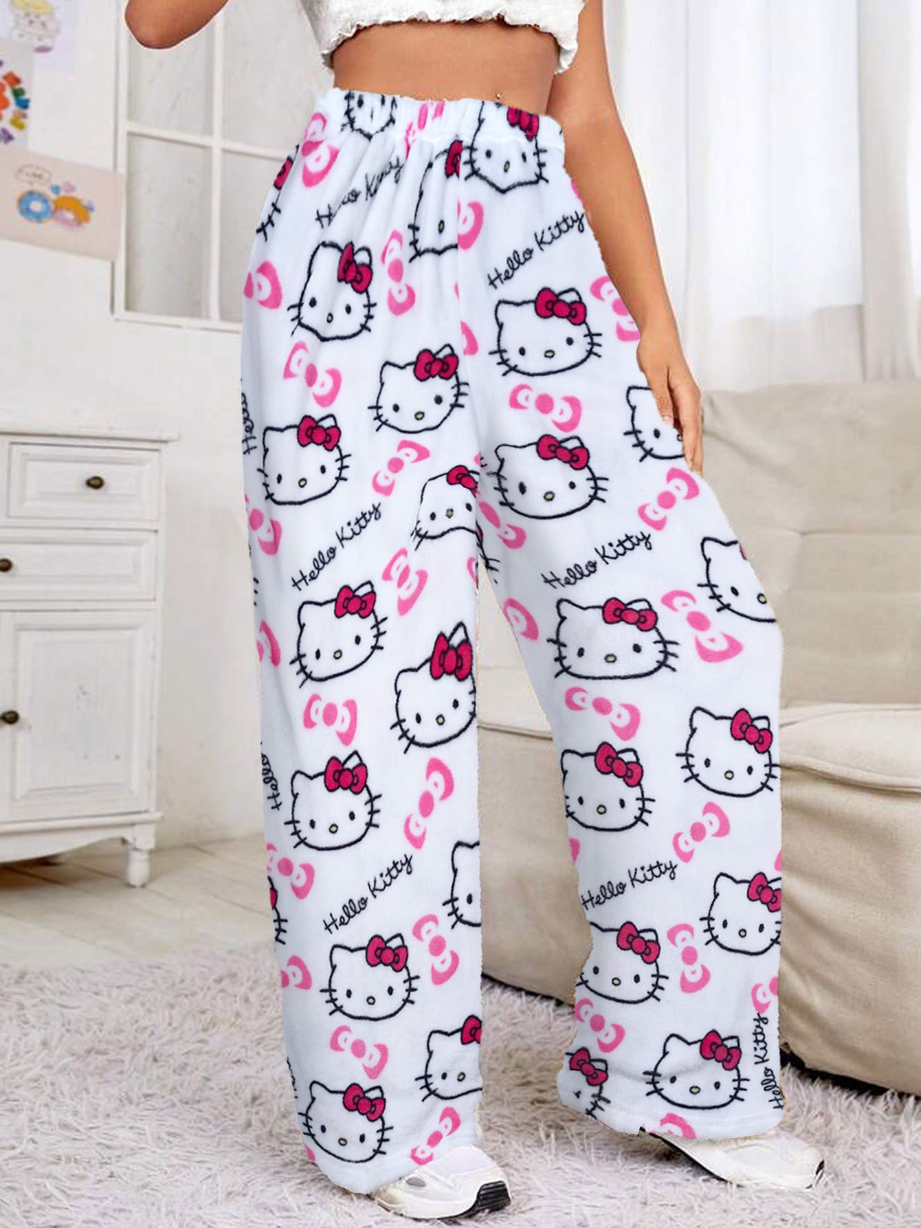 Pantalon De Pyjama Femme Flanelle Imprimé Chat Noël - Doux Et Confortable Pour L'Hiver