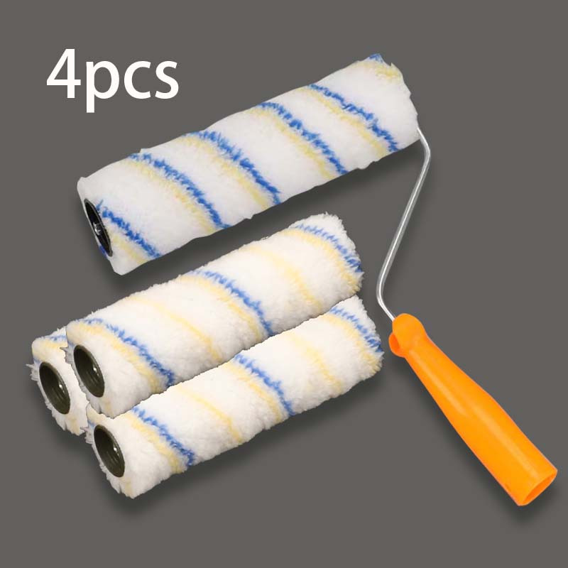 E-shop Set mit 4 großen 20 cm (8-Zoll) professionellen Farbrollen mit blau-weißen Streifen - Robuste, leicht zu haltende orangefarbene Griffe für