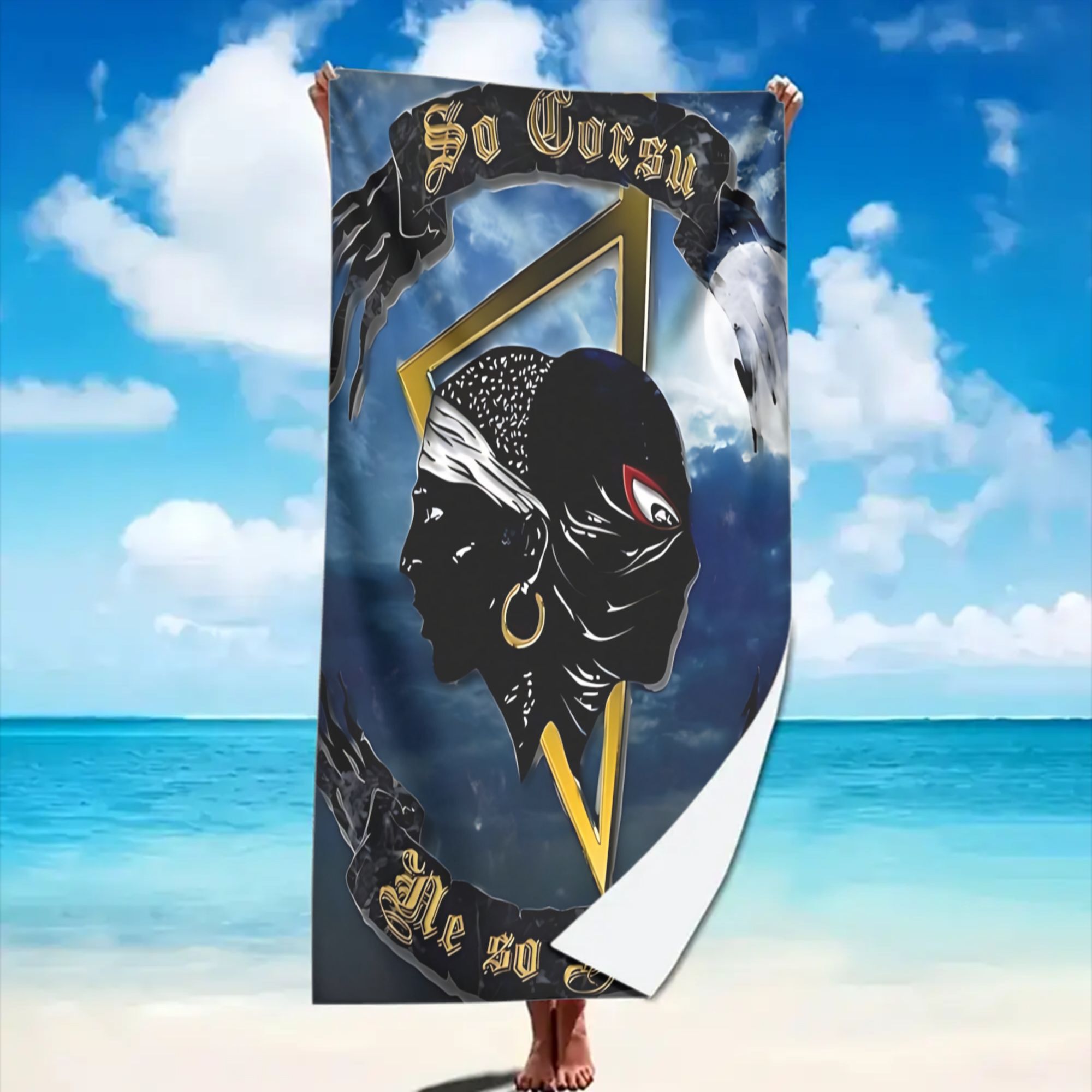 TEMU Serviette de Plage Thème Corse "So Ne So Fieru", Douce et Confortable, Tissu Durable, pour la Plage, le Yoga, le Fitness, la Natation et Cadeau