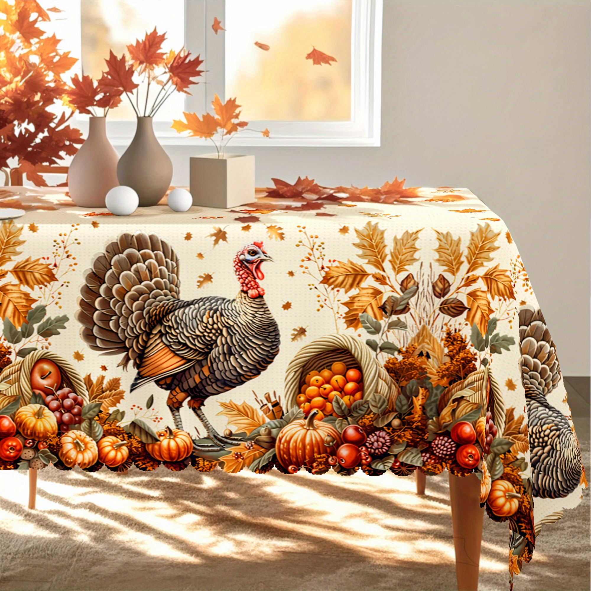 TEMU Thanksgiving Tablecloth, Fire Turkey Pumpkin Design, Perfect Autumn And Thanksgiving Decoration, Ideal For Indoor/outdoor/party And Home Decor,