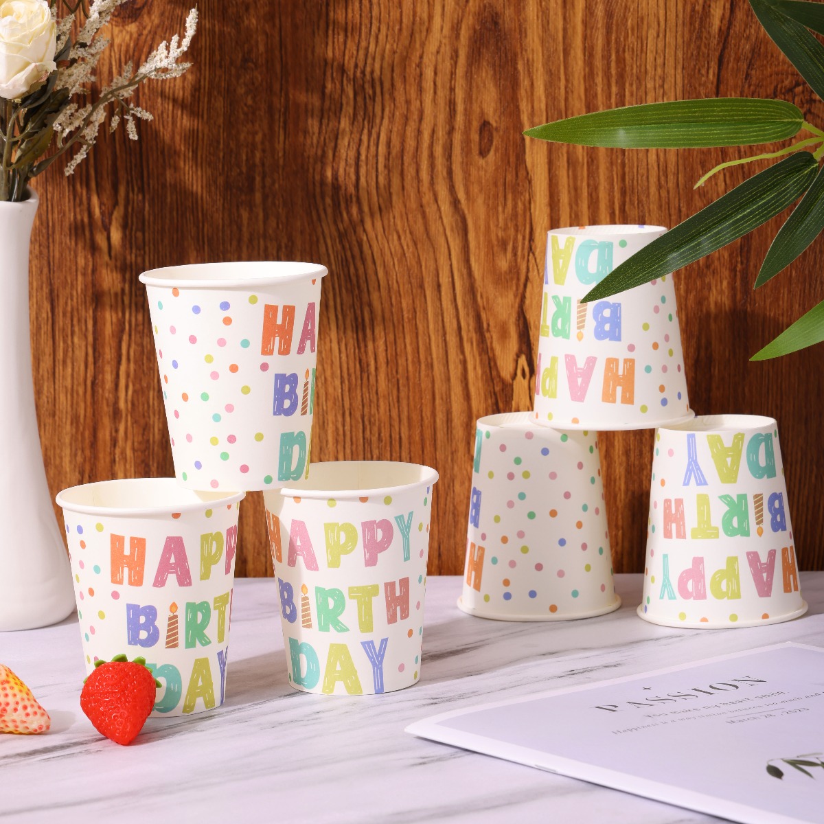 E-shop 10/25 Stück, Einwegbecher mit Confetti "Happy Birthday" Design, Partybecher, Einwegpartybecher für Partydekoration, geeignet für Geburtstag,