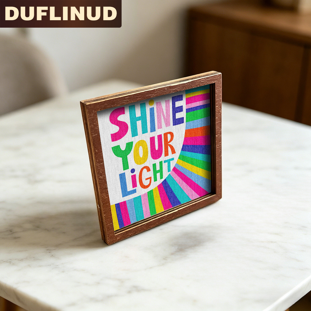 TEMU Colorful Text Fridge Magnet, Mini Decorative Plaque, Magnet With Colorful Design, Featuring A Striped Background, Wooden Fridge Sticker,