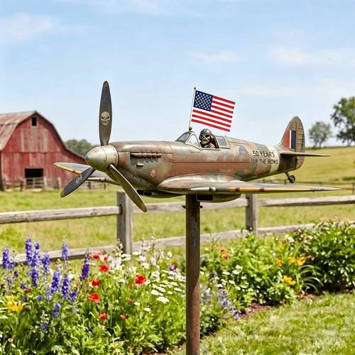 1pc of 50th-anniversary Garden Windmills, Vintage Airplane Metal Garden Rotating Decorations, Outdoor Lawn Decorations