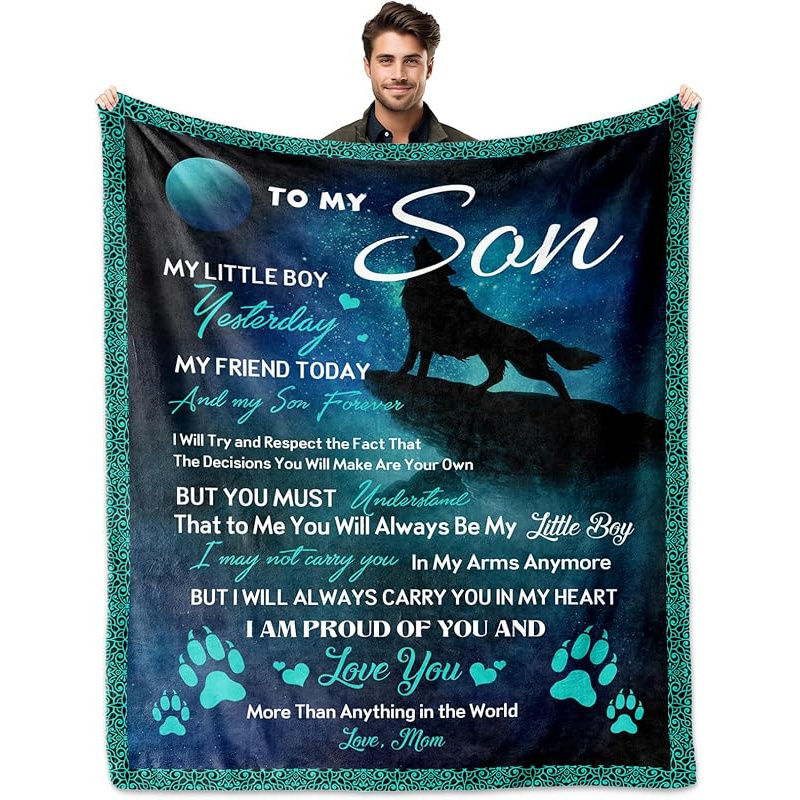 TEMU Cadeau de Fête pour - Grande Couverture en Flanelle 60"x50" avec Message , Motif Loup & de Patte - Jeté Doux Toutes Saisons pour Anniversaire,
