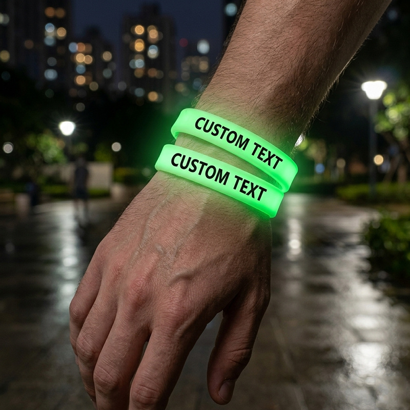 100pc Custom Glow-in-the-Dark Silicone Bracelets Set