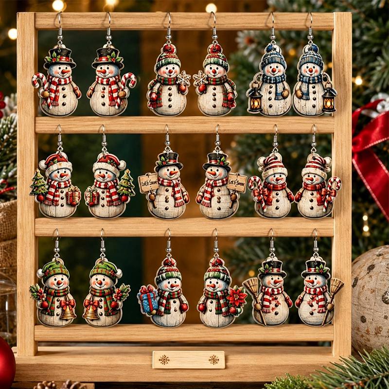 18pcs Fun Christmas Pendant Earrings Set, Vintage Style