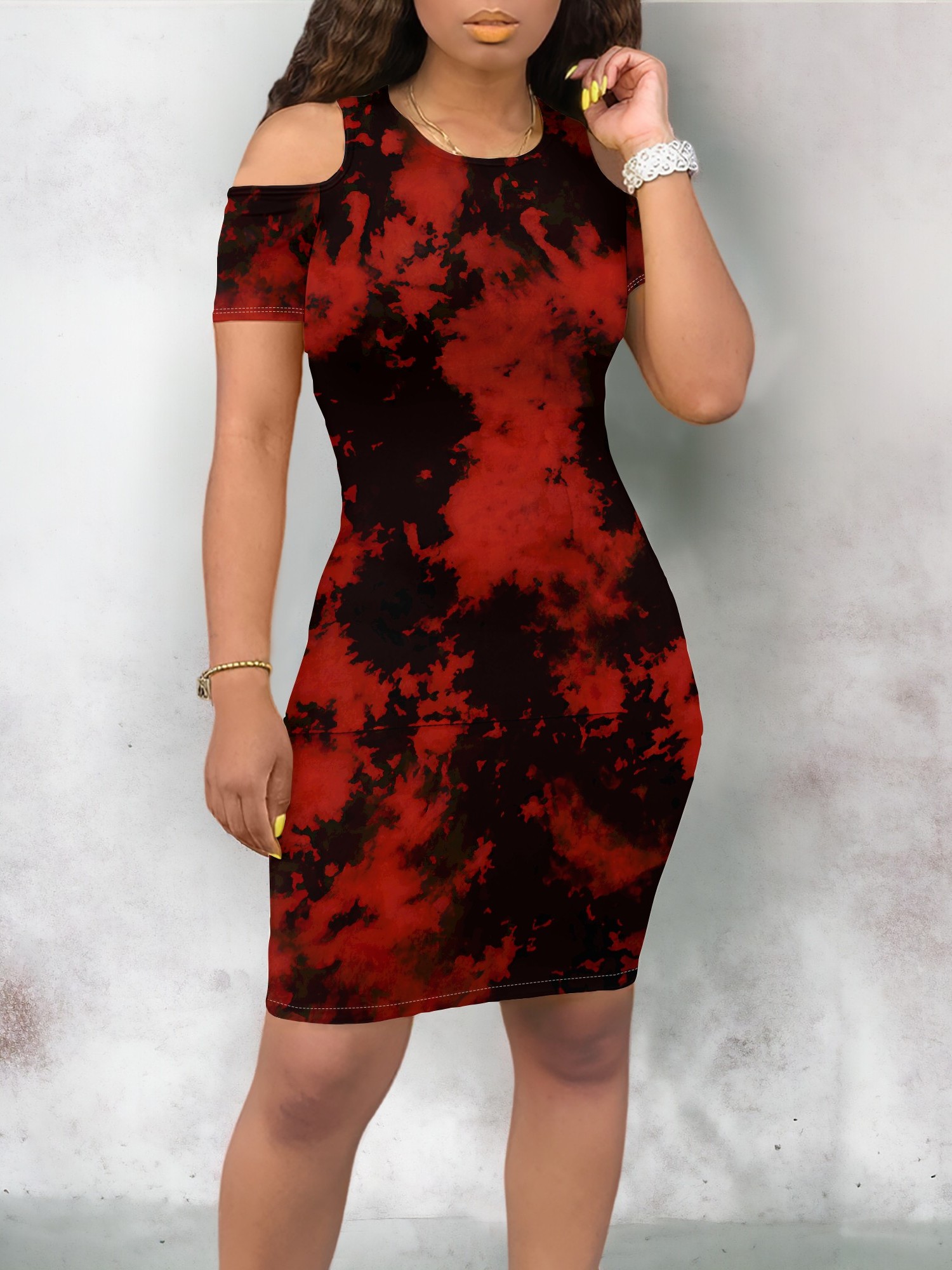 red and black tie dye dress Tie dye dress with split