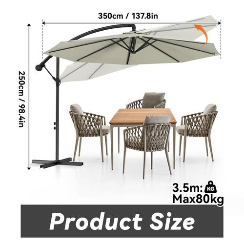 garden banana parasol sun shade umbrella beach umbrella cantilever style with hand crank base extra large canopy 8 iron ribs uv protection market umbrella patio umbrella ideal for patio garden poolside 3 5m wide