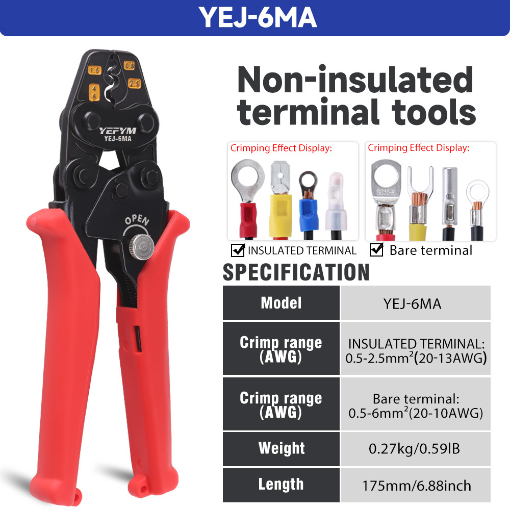 TEMU Insulated Terminals And Non-insulated Terminals Cold Crimping Pliers - Multifunctional Ratchet Crimping Tool Model Yej-6ma/16ma
