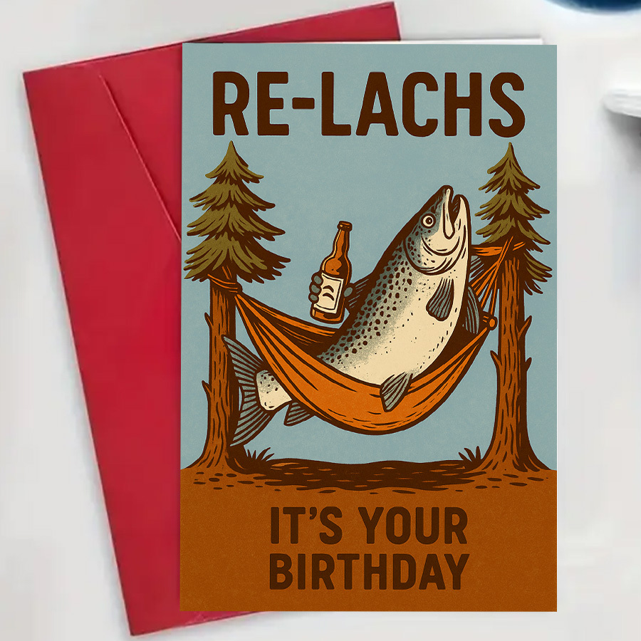 Image of 1pc Funny Birthday Card For Fishing Lovers, Cartoon Fantasy Theme, , Perfect Gift For Dad, Husband, Or Friend, Includes Envelope, Ideal For Christmas And Outdoor Relaxation, Paper Greeting Card