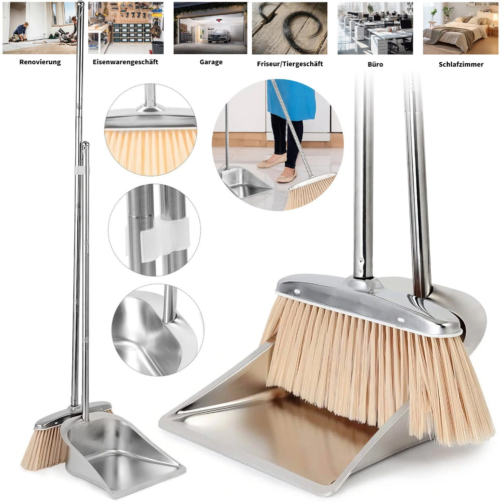 Broom And Dustpan Set With Long Handle, Upright Standing Household Dust Scoops And Broom Lightweight Dustpan Set For Kitchen Home Office Dorm