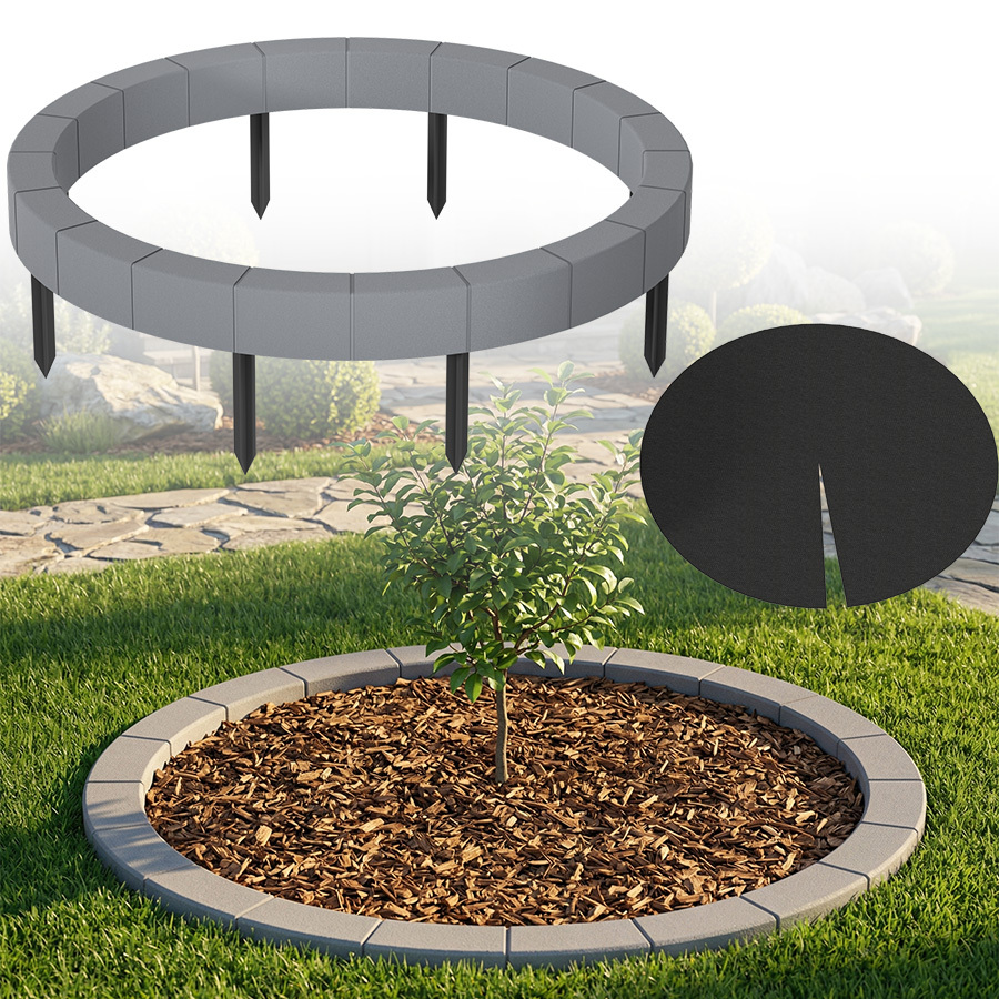 Tree Ring Lawn Edging With Weed Barrier Fabric & Ground Stakes, Tree Border For Trees Shrubs, Robotic Mower Friendly Garden Edging, / Grey, 60/72. 5cm & 80/92. 5cm Diameter
