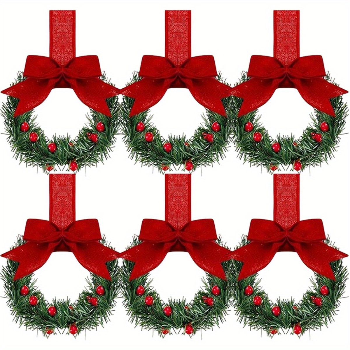 TEMU 6pcs Small Christmas Wreaths With Bow, Christmas Kitchen Cabinet Wreaths Wirh Red Berries, Mini Christmas Wreaths For Centerpiece Front Door