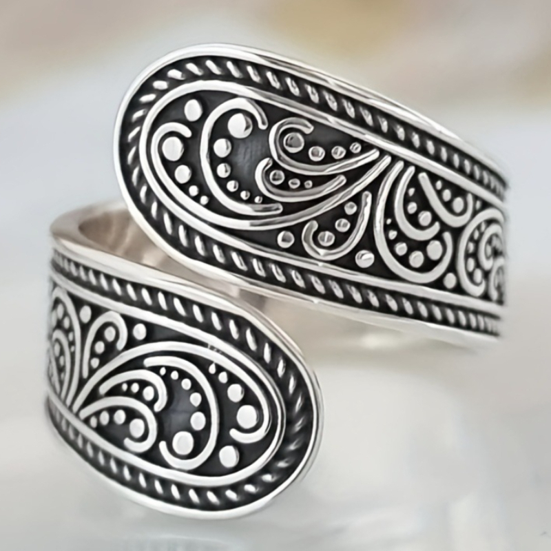 TEMU Anillo abierto ajustable con tallado de estilo para mujeres, ideal para uso diario, fiestas, vacaciones, estilo bohemio vintage, adiciones de