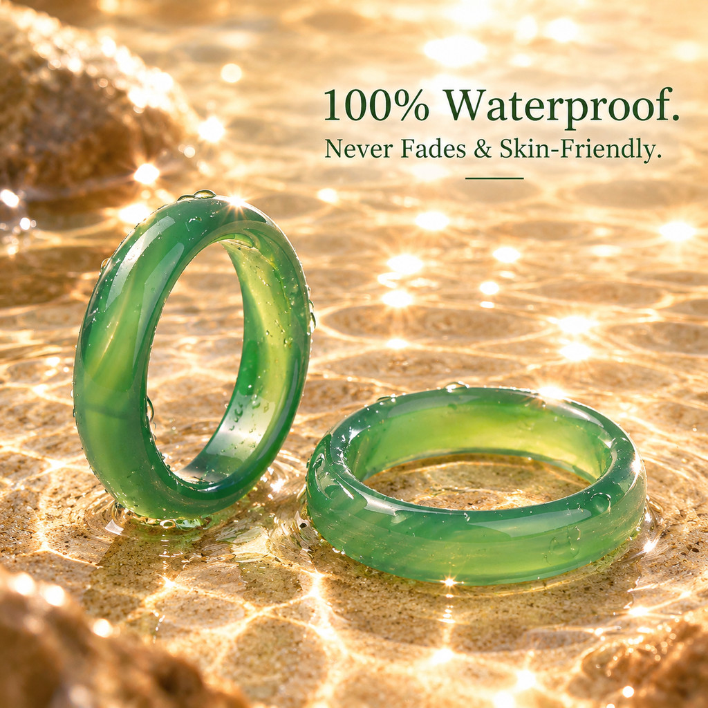 Women's Green Agate Natural Stone Band Ring, Stackable