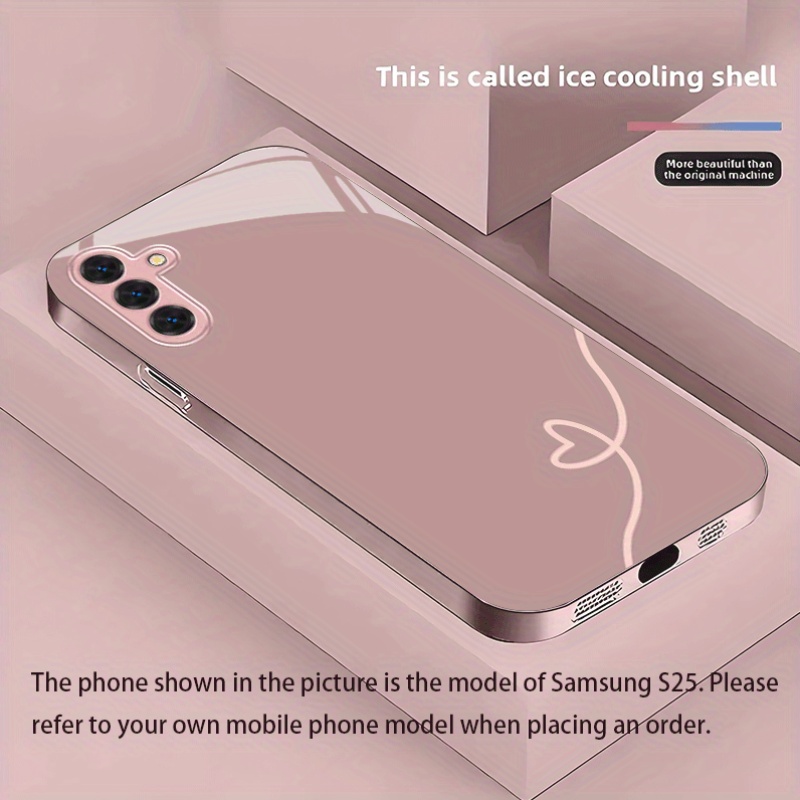 TEMU Phone Case: Beautiful, Elegant, Light , Heart-shaped Metallic Paint, Tempered Glass Phone Case For Galaxy