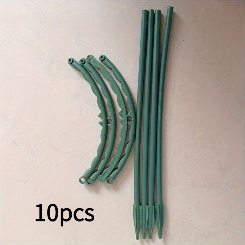 TEMU 10pcs Set (5 Bent Rods + 5 Straight Rods), Plastic Plant Support Rings, Multiple Sizes Available, Suitable For Greenhouse Gardens. Semi-circular
