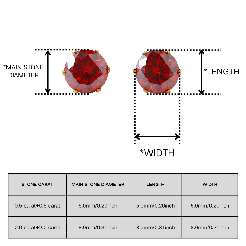 2 Carat Pomegranate Red Round Moissanite Earrings