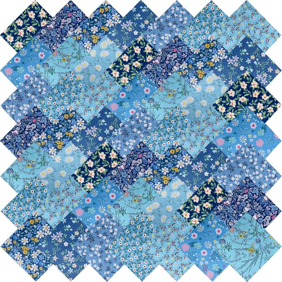 E-shop 42-teiliges blaues Quadrat-Stoffset, kleines florales Stoffset zum Quilten und Nähen, vorgeschnittene Stoffquadrate für handgemacht, Stoff zum