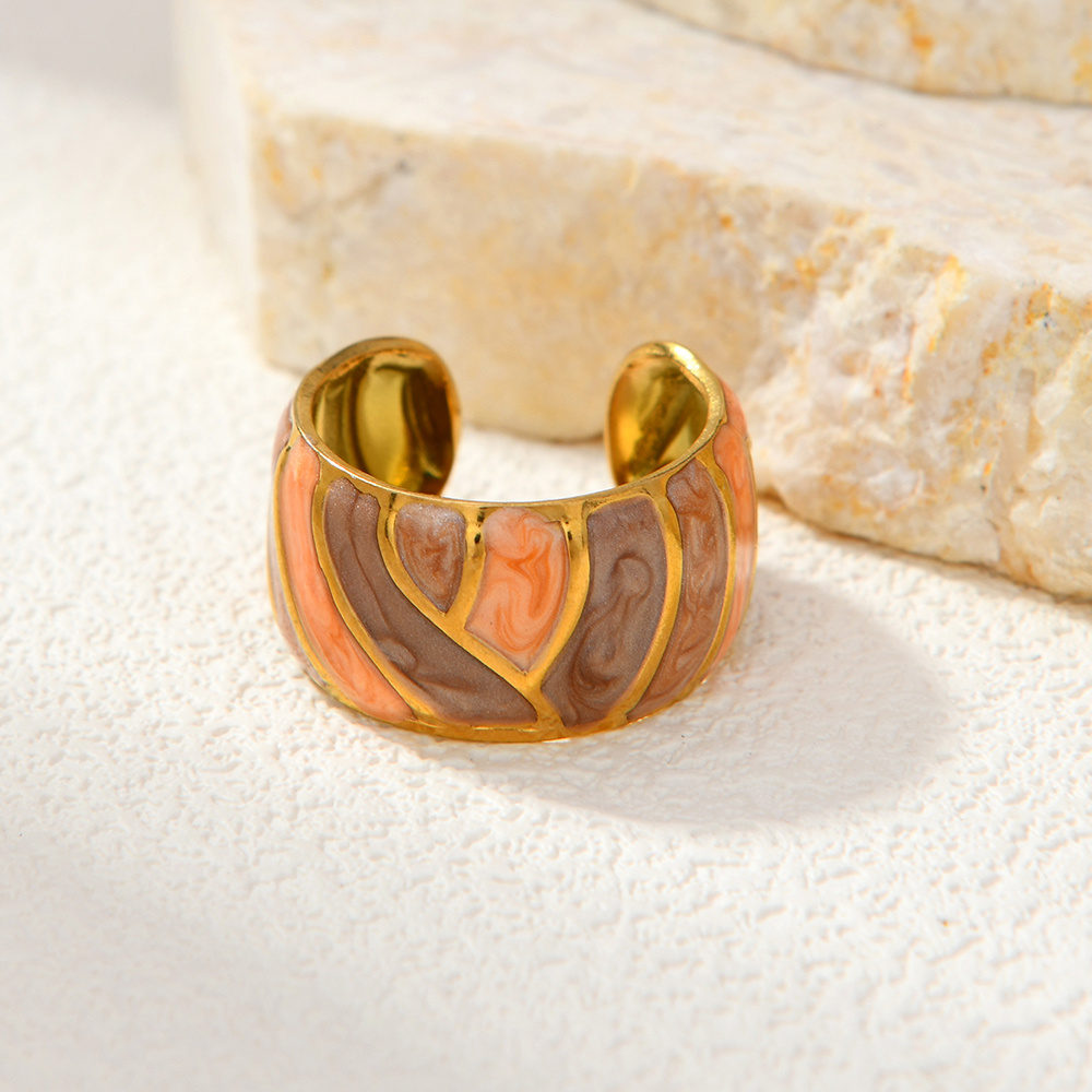 TEMU Anillo de moda a rayas de esmalte, anillo de acero inoxidable a rayas con bloques de color, anillo resistente a la decoloración, anillo que