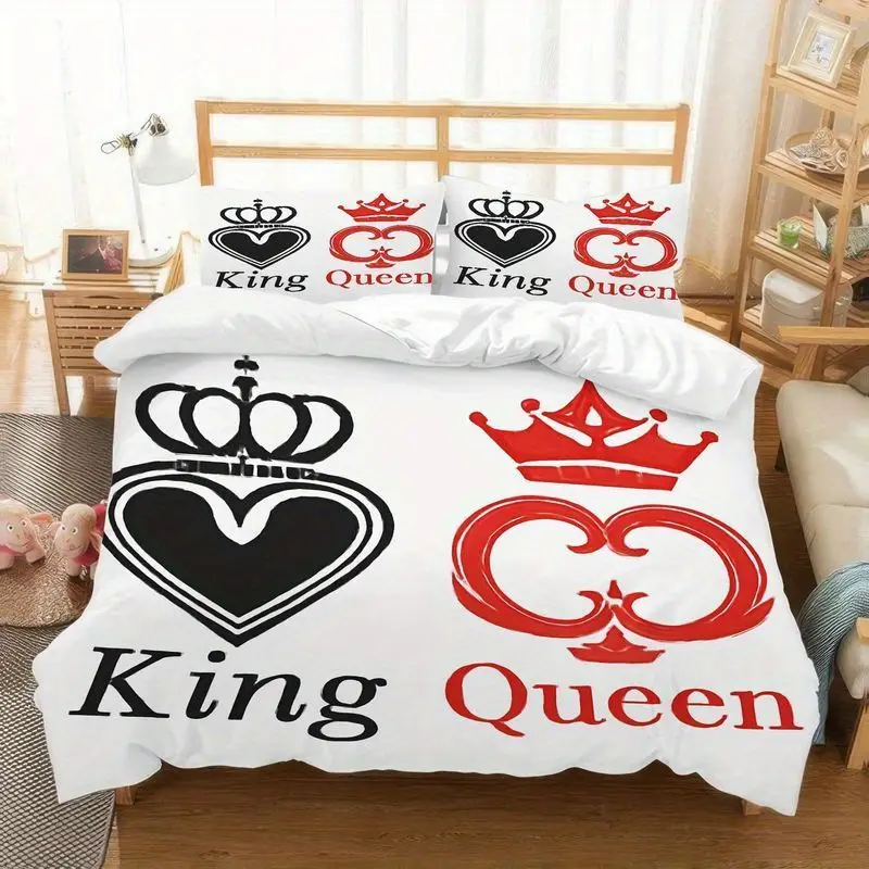 3pcs king queen couple bedding set white black pattern duvet cover pillowcase romantic wedding anniversary gift soft microfiber sheet bedroom decoration 1 duvet cover 2 pillowcases Product details 3