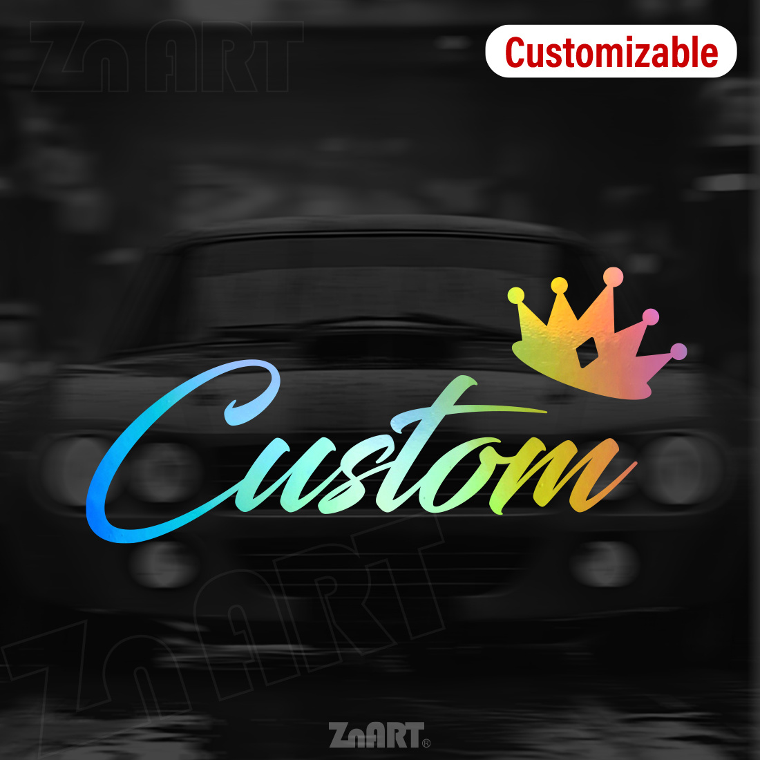 TEMU 1pc Custom Crown Text/number/logo/color Reflective Vinyl Sticker - Ized Car Decal With Sparkling, Irregular Shape For Hiding Scratches On Auto