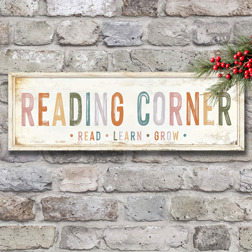 

Rustic Vintage Reading Corner Sign, 12"x4" Inspirational Wall Hanging, Manufactured Wood, High- Print, Multipurpose Home & Farmhouse Decor, Ideal For Bedroom & Holiday Gifts, English Text