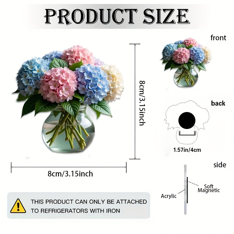 TEMU 1pc Egtlaj Hydrangea Flower Magnet Suitable For Home Decor, Colorful Blooming Hydrangea Fridge Magnets With Base, Acrylic Refrigerator Magnets,