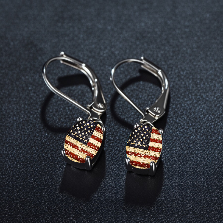 TEMU 2pcs American Flag Earrings Star Earrings Patriotic Earrings National Earrings Oval Earrings Wood Texture Earrings Jewelry Accessories Unique