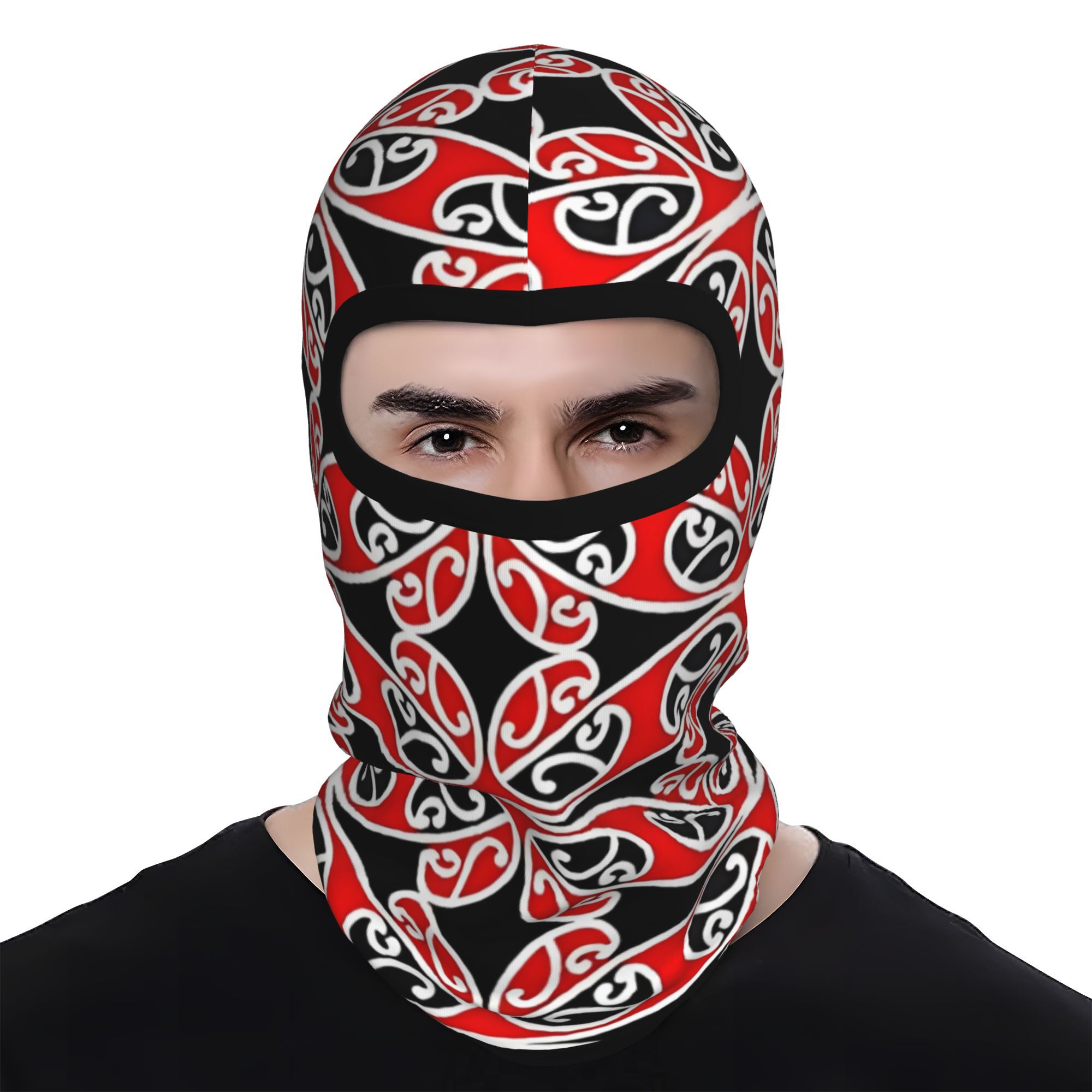 TEMU 1pc Maori Traditional Pattern Hammehead Shark Balaclava Full Face Mask Riding Masks Breathable Windproof Knitted Design For Outdoor Sports