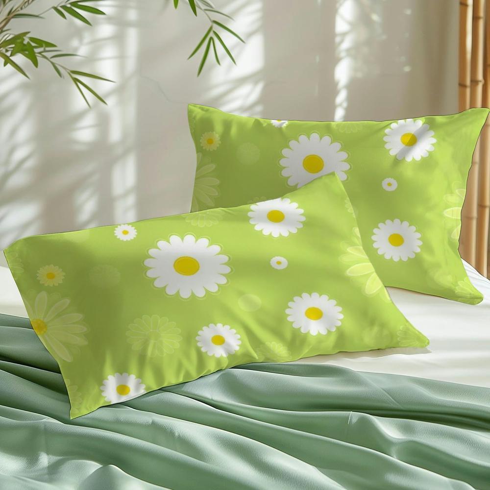 TEMU 2pcs Pillowcase (without Padding), Of Light Green Daisy Floral Graffiti Style Pattern Bedroom Pillowcase, Bed Pillowcase, Pillowcase Bedroom