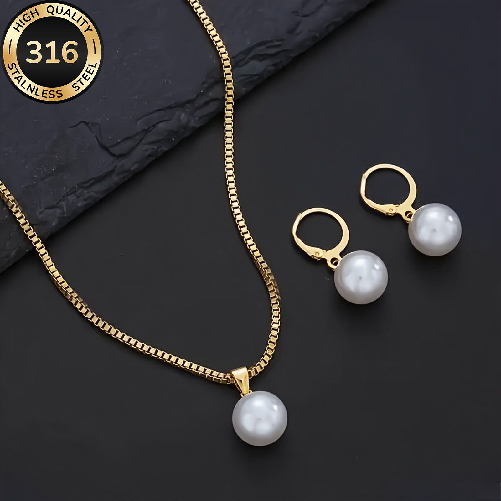 TEMU [Ganicat ] Joyería de bohemia elegante de acero inoxidable 316 para mujer, collar y aretes, adecuado para uso diario, , - Juego de collar