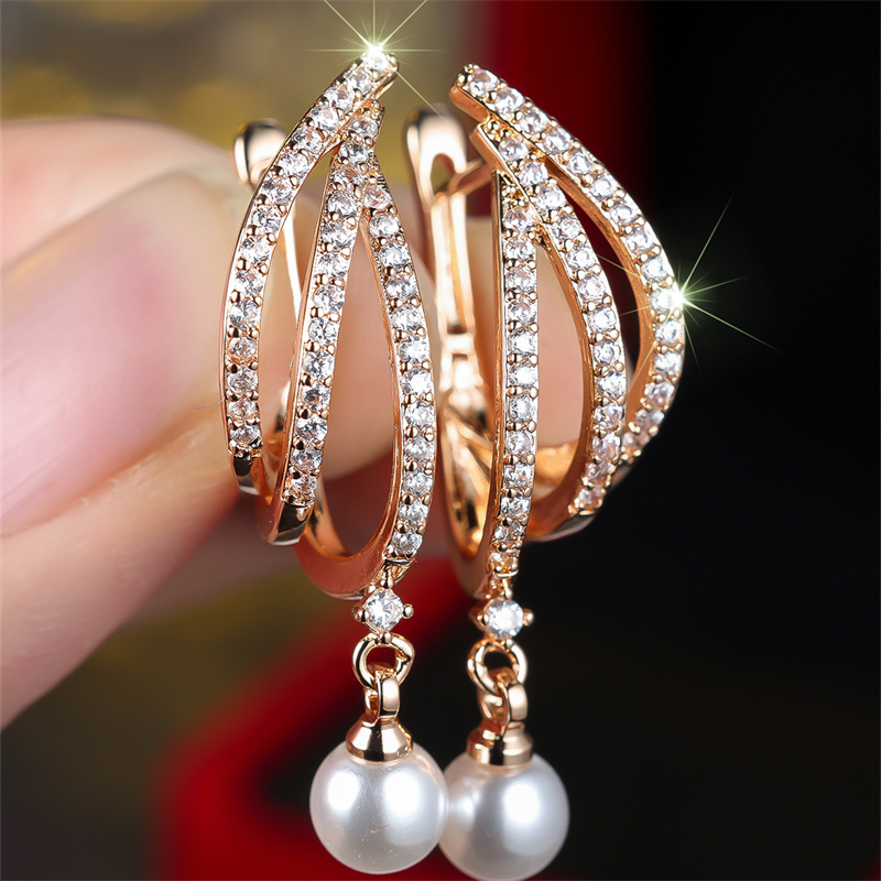 TEMU A Pair Of Golden Synthetic Synthetic Cubic Zirconiaia Round Earrings