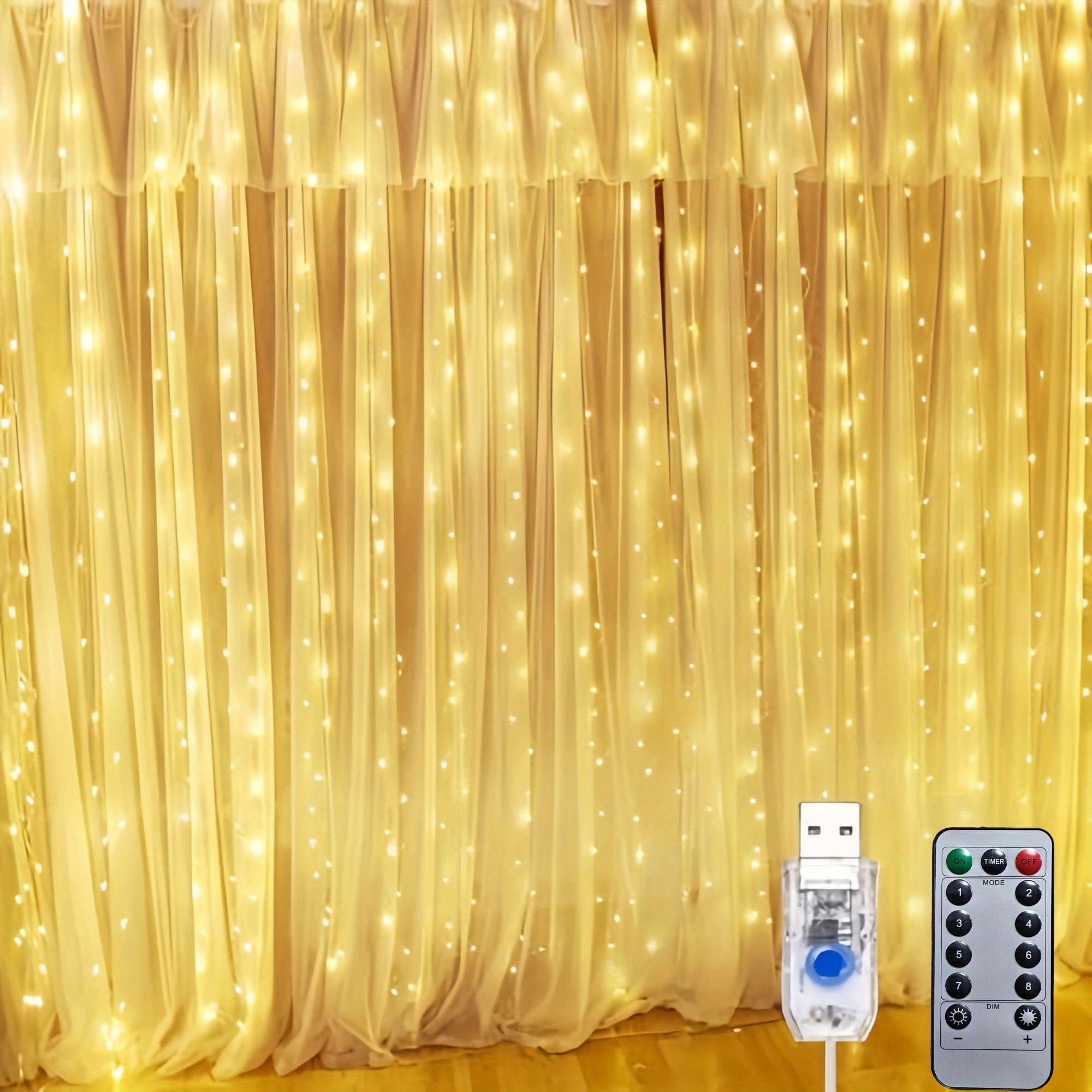 LED Fairy Curtain Lights, Fairy Curtain Lights for Bedroom, Cold White USB Plug-in 8 Modes Chandelier String Lights with Remote Control, Suitable for Christmas, Bedroom, Indoor, Wedding, Party, etc. Decoration, Suitable for All Seasons